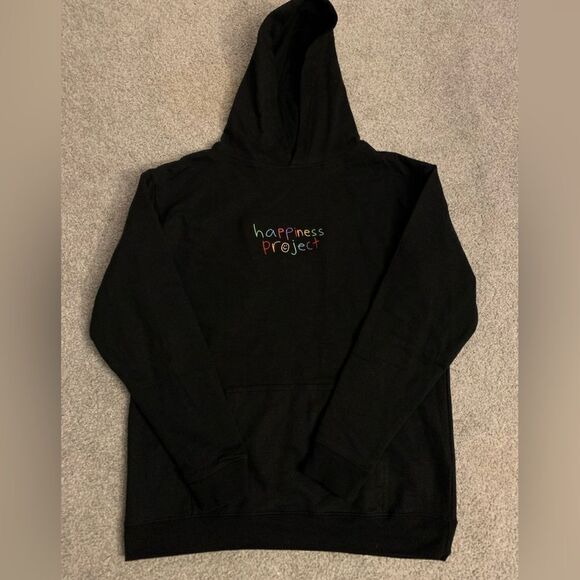 Happiness Project Sweatshirt Embroidered Suicide Awareness Black Hoodie XL Youth - Picture 1 of 7